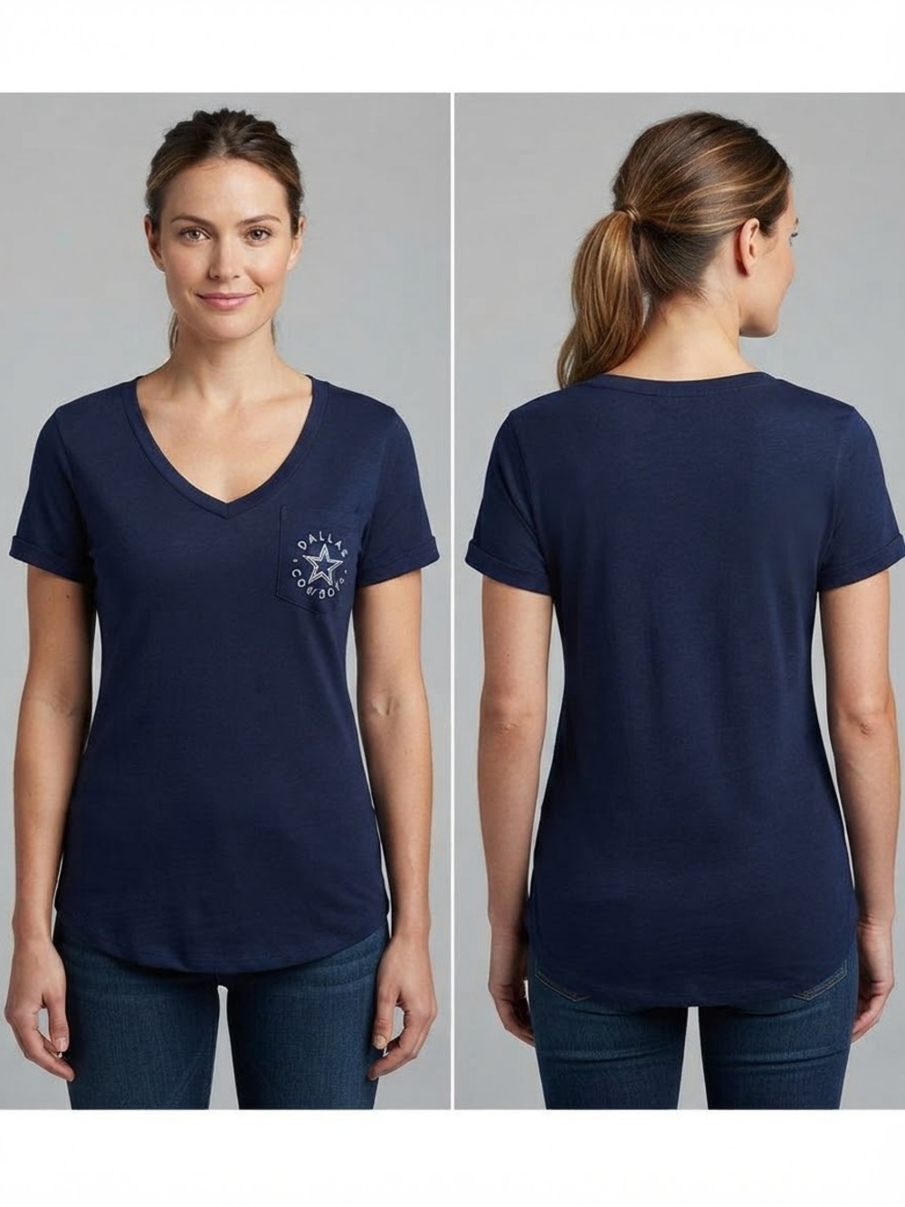 NFL Dallas Cowboys Retro Star Logo Womens Blue T-Shirt Size Medium new v neck NW